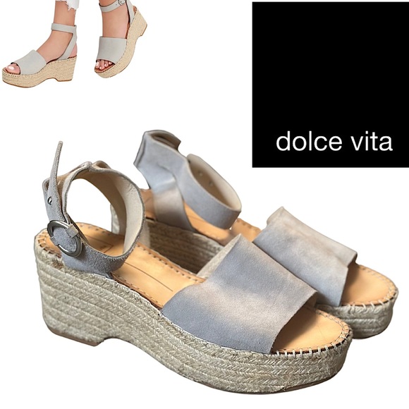 Dolce Vita Espadrille Gray Suede Wedge / Platform Sandals with Ankle Strap NWOT - Picture 1 of 9